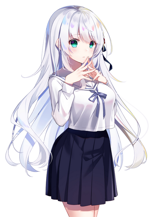 Anime girl with white hair in school uniform