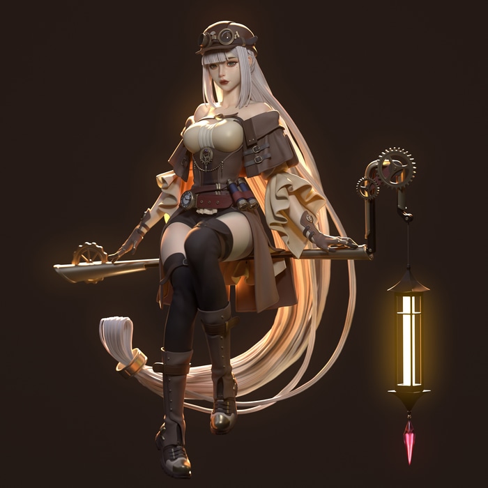 4K Fantasy Art of a Steampunk Girl