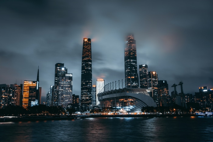 Guangzhou skyline at night with IFC building
