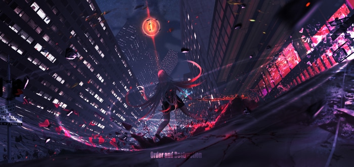 4K Futuristic City with a Woman and a Red Orb