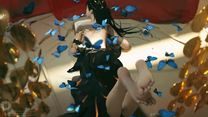 Fantasy girl with blue butterflies