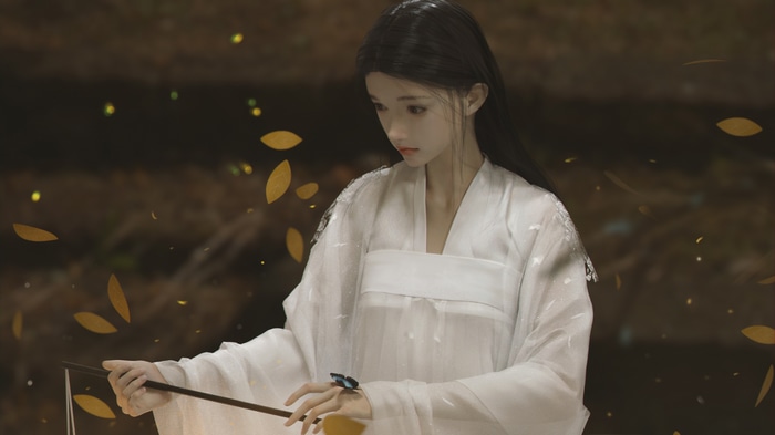 Fantasy girl in white dress with lantern