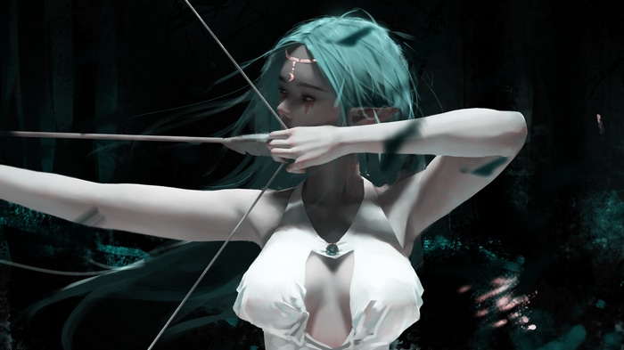 4K Fantasy Girl with Blue Hair and Bow