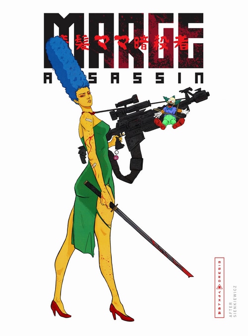 Marge Simpson Assassin with Gun and Katana