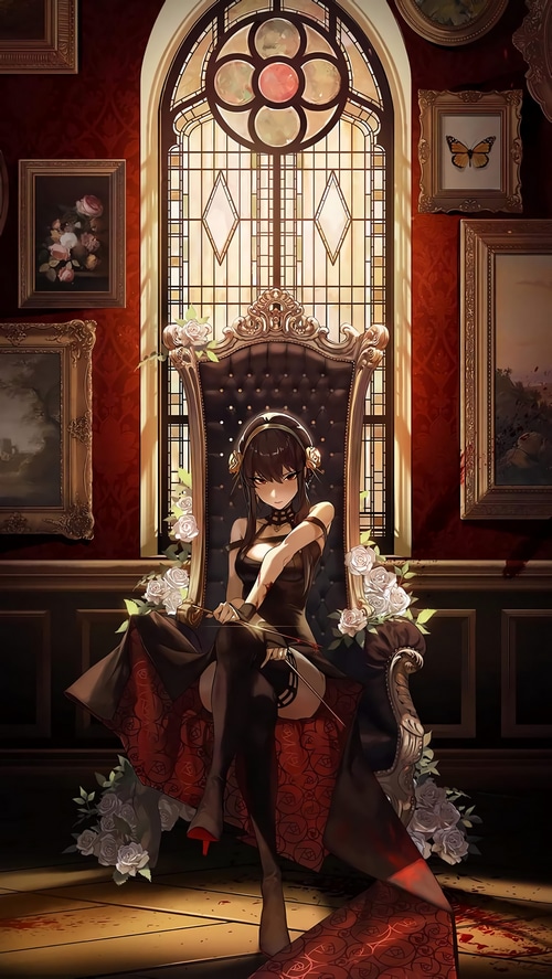 Yor Forger from Spy x Family on a throne