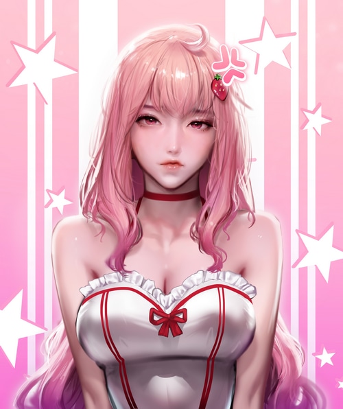4K fantasy girl with pink hair and pink eyes