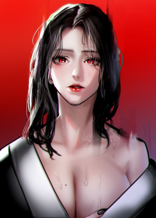 4K painting of a fantasy girl with red eyes