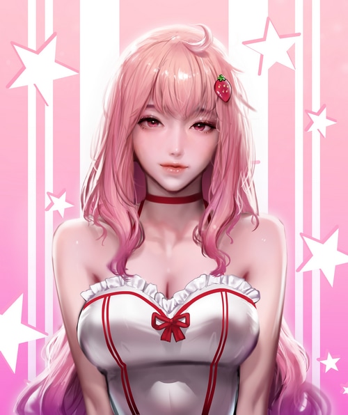 4K Fantasy Girl with Pink Hair and Strawberry Hair Clip