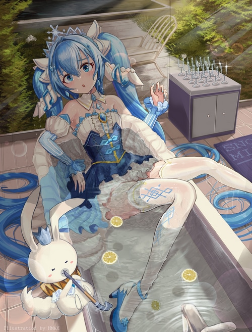Hatsune Miku in a bathtub with lemons