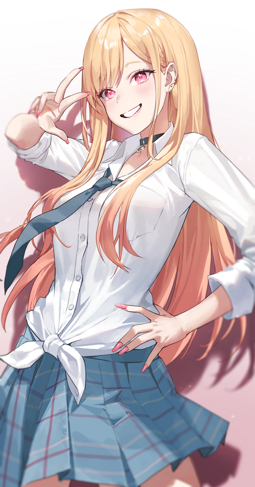 Kitagawa Marin in school uniform with red eyes