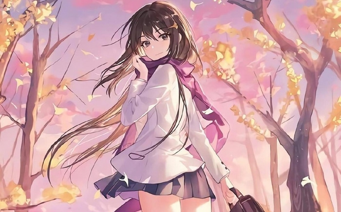 Anime girl in school uniform with pink scarf