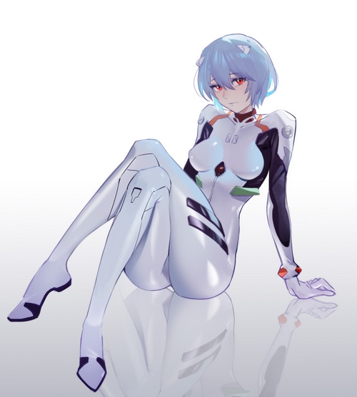 Rei Ayanami in a white bodysuit from Evangelion