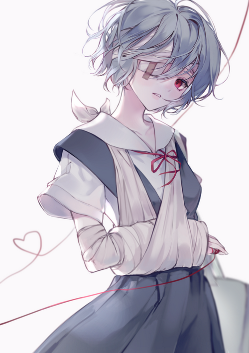 Rei Ayanami with bandages and red string