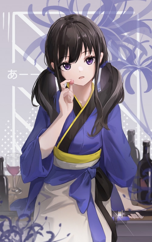 Inoue Takina from Lycoris Recoil holding a candy