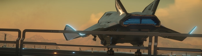 Star Citizen Aegis Avenger Titan spaceship on landing pad