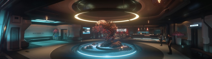 Star Citizen Orison interior with decorative tree