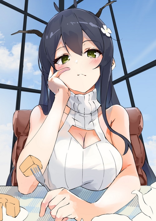 Indomitable from Azur Lane eating food