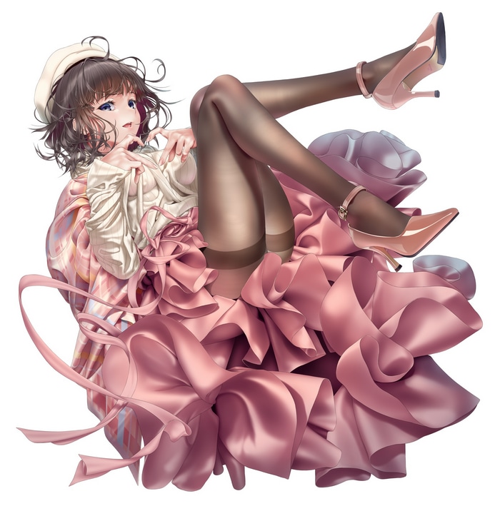 Suzuka Utako in a pink dress and heels