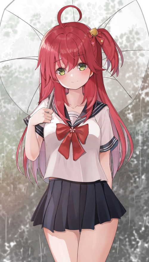Sakura Miko with umbrella in the rain