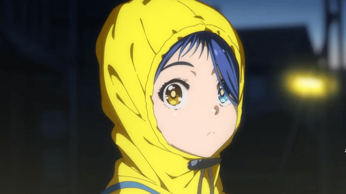 Ai Ohto in a yellow raincoat