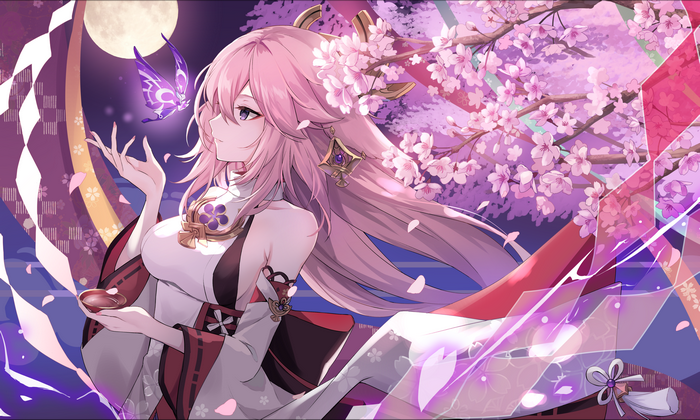 4K Genshin Impact Yae Miko with Cherry Blossoms