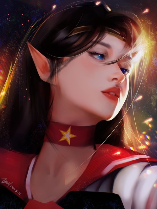 Fantasy girl with pointy ears and sailor uniform