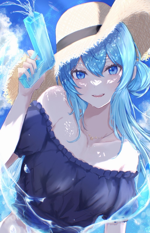Hoshimachi Suisei with a water gun