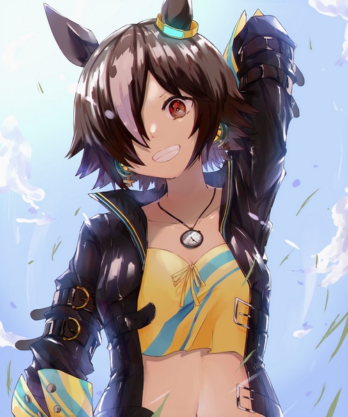 Vodka from Uma Musume Pretty Derby with one arm up