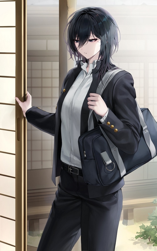 Anime girl in school uniform with a bag