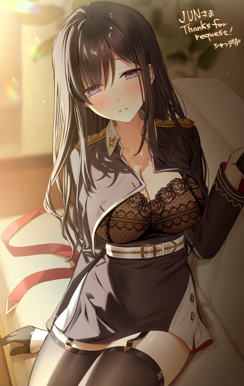 Anime girl in military uniform and lace bra