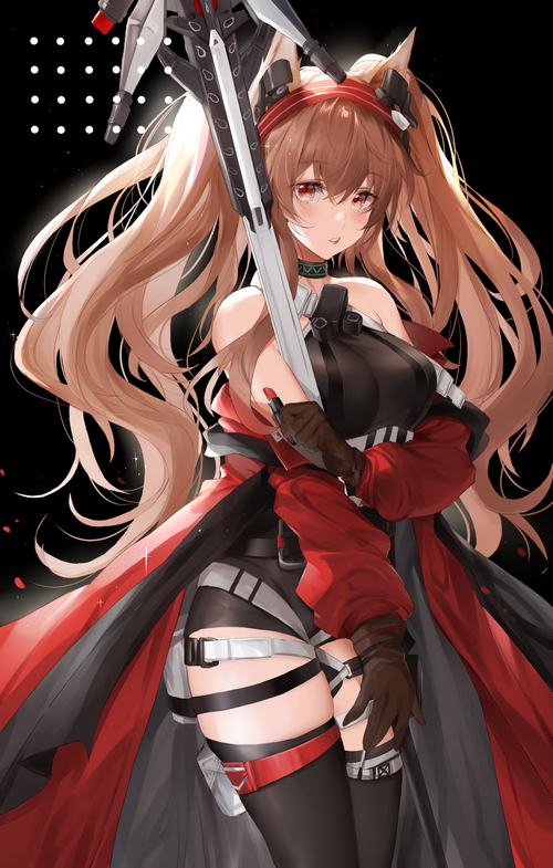 Angelina from Arknights holding a weapon