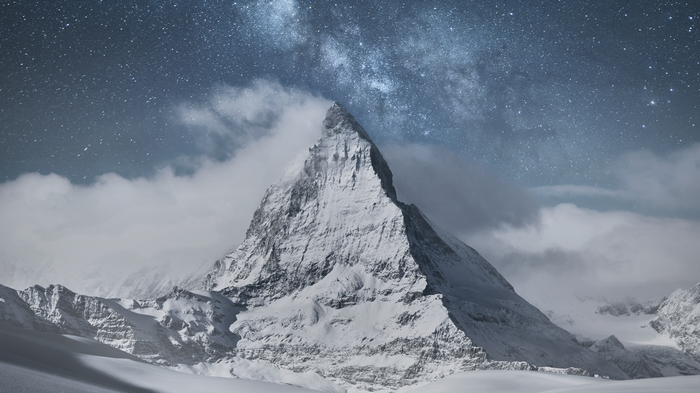 4K Matterhorn mountain under the stars in Switzerland