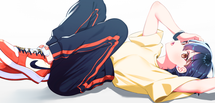 Anime character wearing Nike Air Jordan 1 shoes