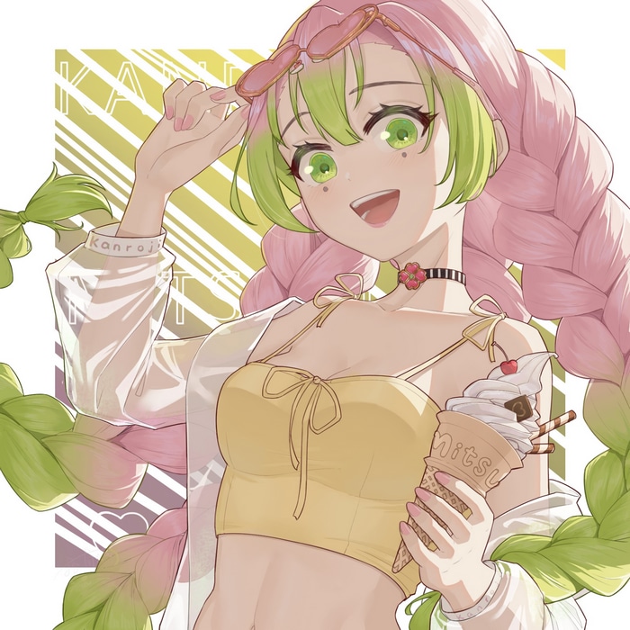 Mitsuri Kanroji holding ice cream with sunglasses