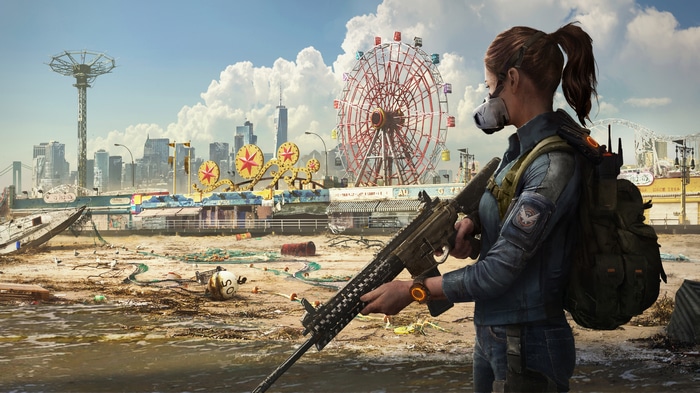 Girl with gun in post-apocalyptic New York City