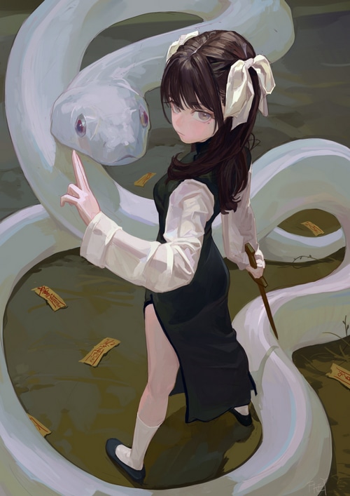 Girl with snake and sword