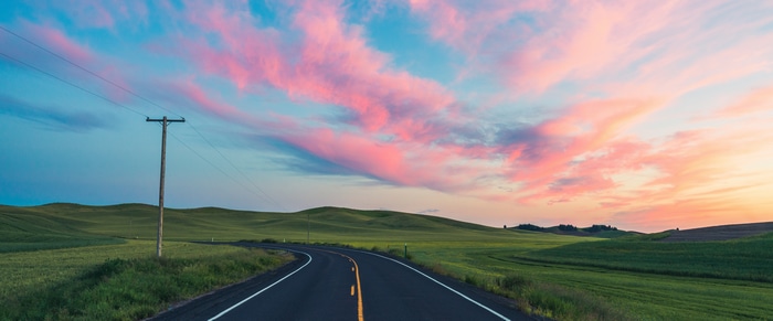 4K Sunset Road Landscape with Pink Clouds