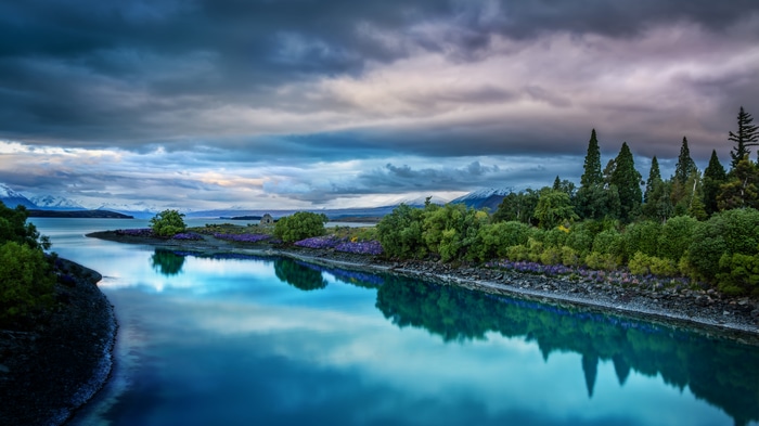 4K Lake Tekapo with Mountains and Reflection