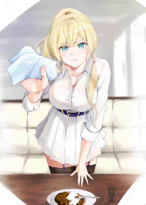 Azur Lane Kongou with a cloth and food