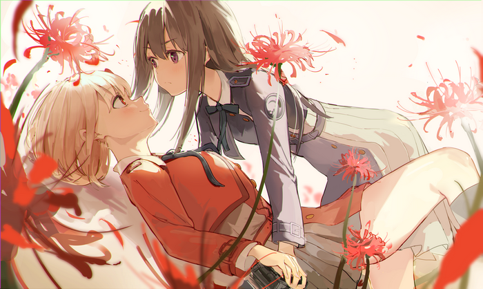 4K Lycoris Recoil fan art of Chisato and Takina