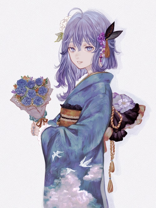 CIEL in Kimono with Blue Roses