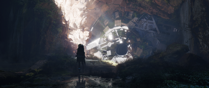 4K digital painting of a futuristic asteroid structure