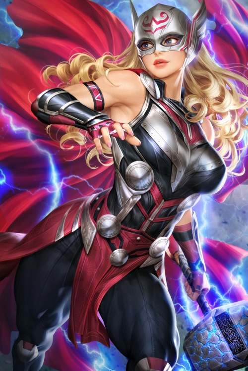Jane Foster as Mighty Thor with Mjolnir