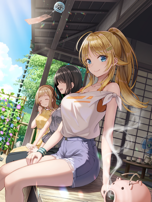Three girls enjoying a summer day on a porch