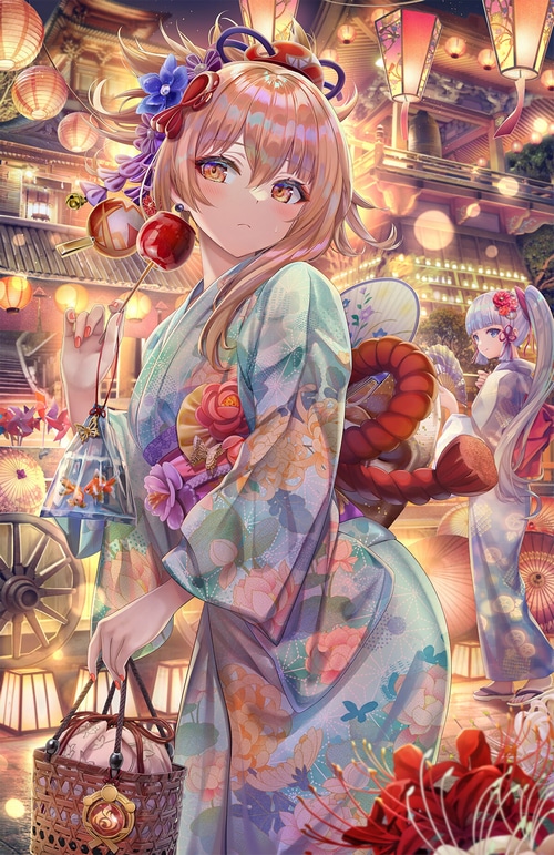 Yoimiya and Ayaka at a Japanese Festival