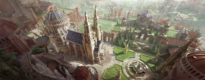 4K architecture of a fantasy city with domes and spires