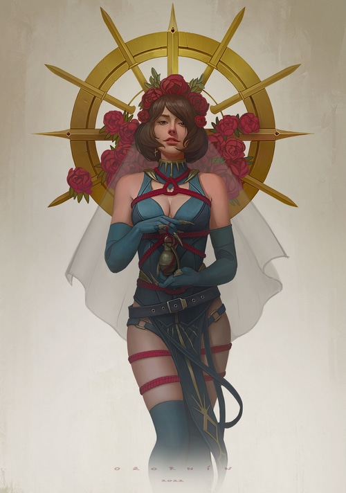 Woman with Roses and Grenade by Ilya Ozornin