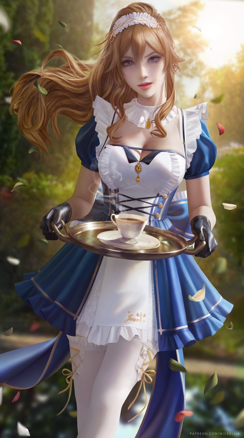 4K Maid Jean from Genshin Impact holding tea