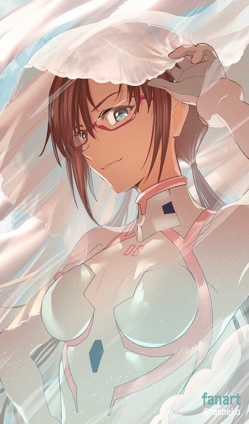 Makinami Mari Illustrious in a white bodysuit