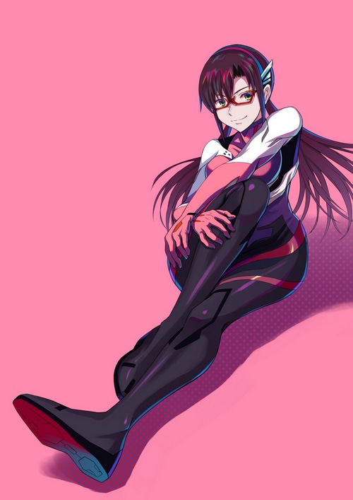 Makinami Mari Illustrious in a pink and black bodysuit